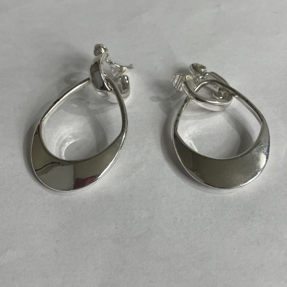 Vintage TJG Silver Tone Polished  Clip On Drop Earrings Door Knocker